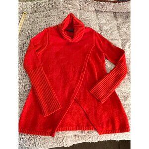 G By‎ Giuliana Red Turtleneck Sweater Women S, Ribbed Sleeves & Asymmetrical Hem